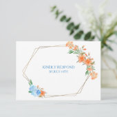 Tangerine en Blue Floral Lijst Wedding RSVP (Staand voorkant)