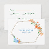 Tangerine en Blue Floral Lijst Wedding RSVP (Voorkant / Achterkant)