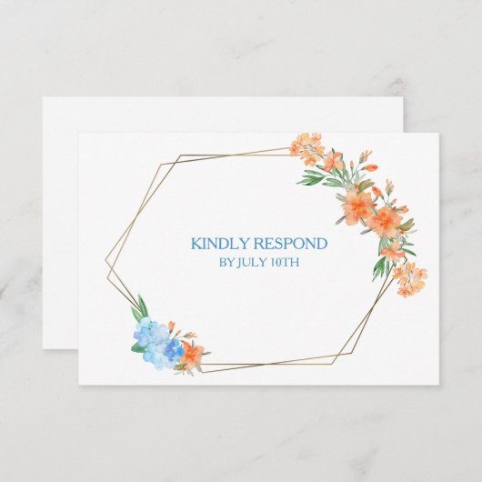 Tangerine en Blue Floral Lijst Wedding RSVP (Voorkant / Achterkant)