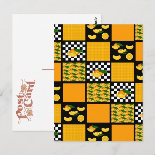Tangerine en geruite patchwork briefkaart (Voorkant / Achterkant)
