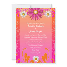 Tangerine en Hot Pink Bloemen Huwelijksuitnodiging