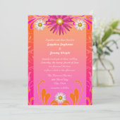 Tangerine en Hot Pink Bloemen Huwelijksuitnodiging Kaart (Staand voorkant)