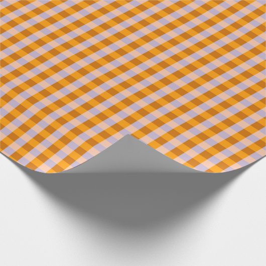 Tangerine en lavender gingham controleert patroon cadeaupapier (Hoek)