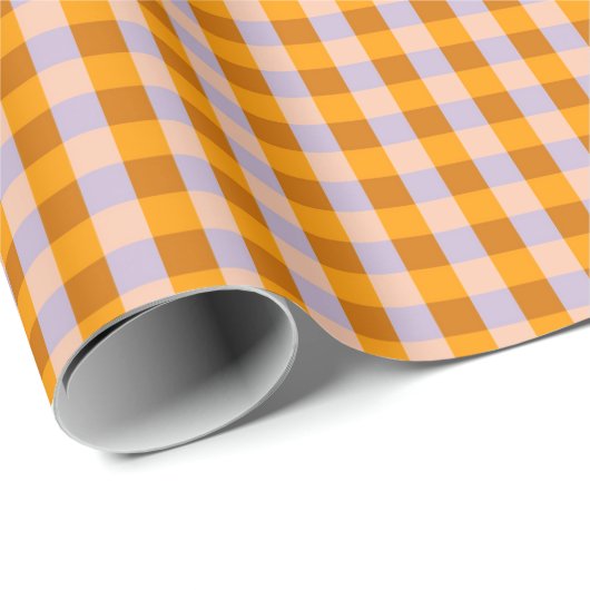 Tangerine en lavender gingham controleert patroon cadeaupapier (Rol Hoek)
