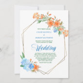 Tangerine en Light Blue Floral Lijst Wedding Kaart (Voorkant)