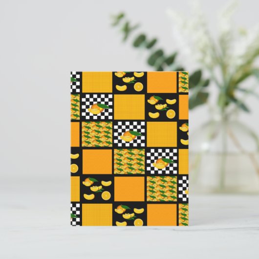 Tangerine en Plaid Patchwork Briefkaart (Staand voorkant)