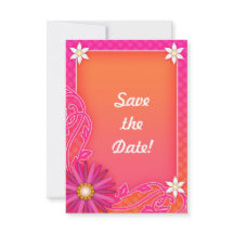 Tangerine en Roze Bloemen Huwelijk Save the Date