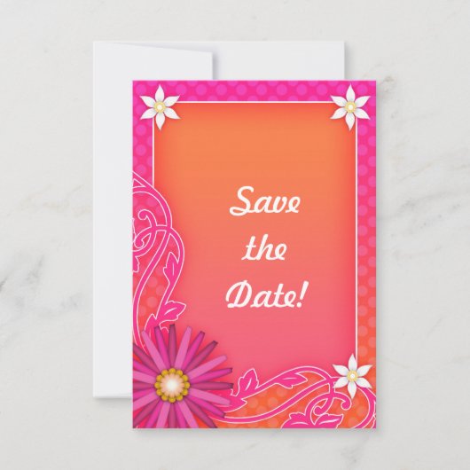 Tangerine en Roze Bloemen Huwelijk Save the Date (Voorkant)