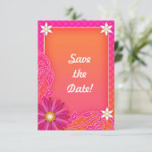 Tangerine en Roze Bloemen Huwelijk Save the Date (Staand voorkant)