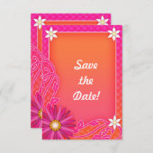 Tangerine en Roze Bloemen Huwelijk Save the Date (Voorkant / Achterkant)