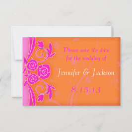 Tangerine en roze rozen bruiloft save the date