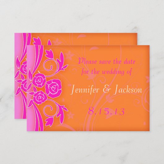 Tangerine en roze rozen bruiloft save the date (Voorkant / Achterkant)