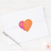 Tangerine en Roze Rozen Trouwstickers Hart Sticker (Envelop)