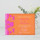 Tangerine en vlammend Roos Modern Wedding Invites Kaart (Staand voorkant)
