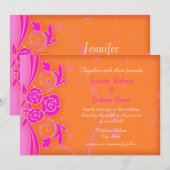Tangerine en vlammend Roos Modern Wedding Invites Kaart (Voorkant / Achterkant)