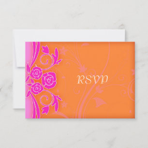 Tangerine en Vlammend Roze Rozen Huwelijk RSVP Kaartje