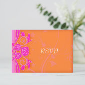 Tangerine en vlammende roze rozen bruiloft RSVP (Staand voorkant)