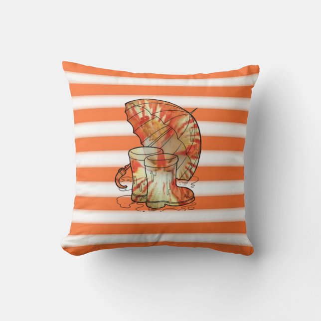 Tangerine en witte streep paraplu & regen boot kussen (Voorkant)