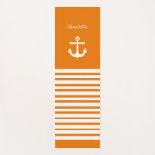 Tangerine en witte strepen, op maat gesneden yogamat (Voorkant)