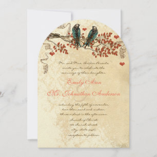 Tangerine Fall Leaves  Bird Wedding Invite Kaart