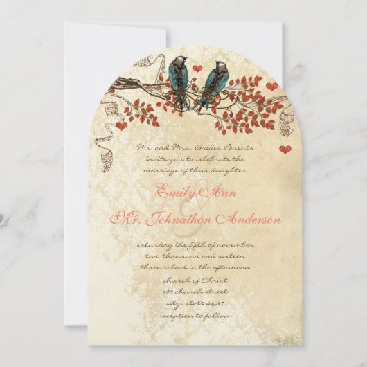 Tangerine Fall Leaves Bird Wedding Invite Kaart (Voorkant)