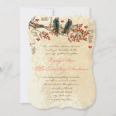 Tangerine Fall Leaves  Bird Wedding Invite Kaart (Voorkant)