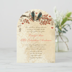 Tangerine Fall Leaves  Bird Wedding Invite Kaart