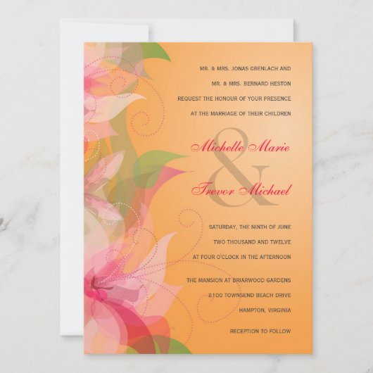 Tangerine Floral Fall Wedding Invitations Kaart (Voorkant)