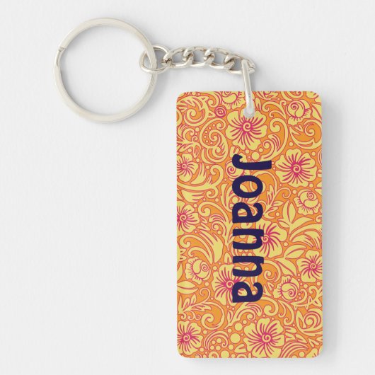 Tangerine Floral Persoonlijke Sleutelhanger (Voorkant)