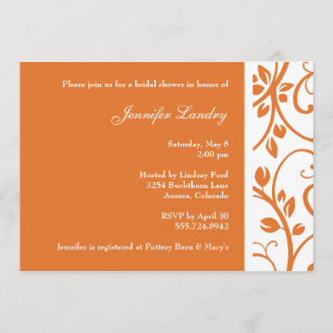 Tangerine Floral Vine Bridal Shower Kaart