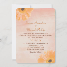 Tangerine Floral Waterverf Wedding Kaart