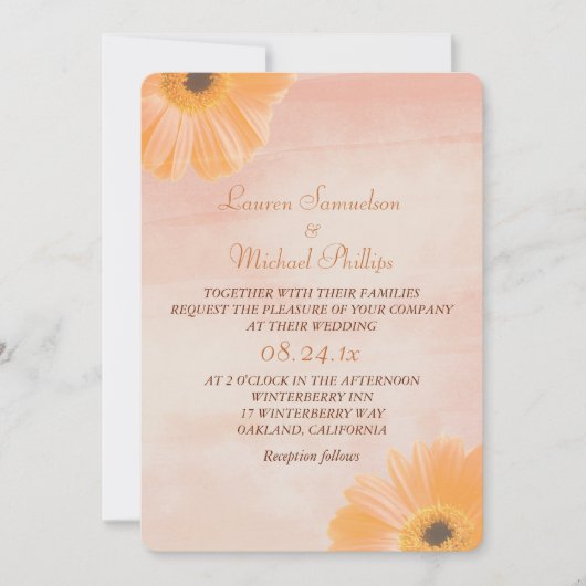 Tangerine Floral Waterverf Wedding Kaart (Voorkant)