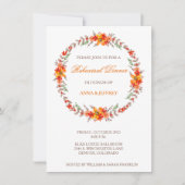 Tangerine Floral Wreath Wedding Rehearsal Dinner Kaart (Voorkant)