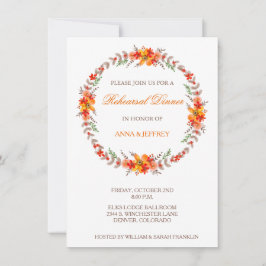Tangerine Floral Wreath Wedding Rehearsal Dinner Kaart