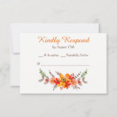 Tangerine Floral Wreath Wedding RSVP Kaartje (Voorkant)