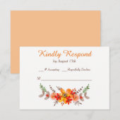 Tangerine Floral Wreath Wedding RSVP Kaartje (Voorkant / Achterkant)
