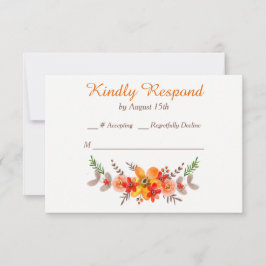 Tangerine Floral Wreath Wedding RSVP Kaartje