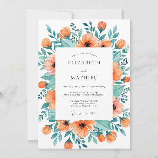 Tangerine Graceful Spring Wedding Kaart (Voorkant)