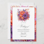 Tangerine, Hot-Pink & Royal Paarse bloemenbruiloft Kaart (Voorkant)