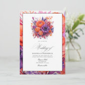 Tangerine, Hot-Pink & Royal Paarse bloemenbruiloft Kaart (Staand voorkant)