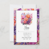 Tangerine, Hot-Pink & Royal Paarse bloemenbruiloft RSVP Kaartje (Voorkant)