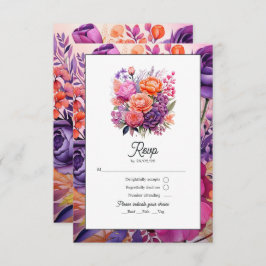Tangerine, Hot-Pink & Royal Paarse bloemenbruiloft RSVP Kaartje