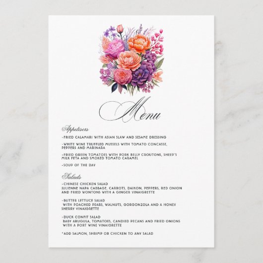 Tangerine, Hot-Pink & Royal Paarse Menu (Voorkant)