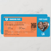Tangerine & Lagoon Blue Boarding Pass Wedding Kaart (Voorkant / Achterkant)