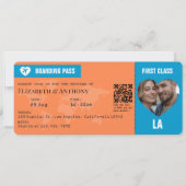 Tangerine & Lagoon Blue Boarding Pass Wedding Kaart (Voorkant)