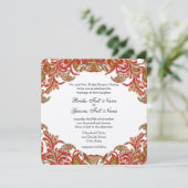 Tangerine Limoen  Peacock Damask Wedding Kaart (Staand voorkant)