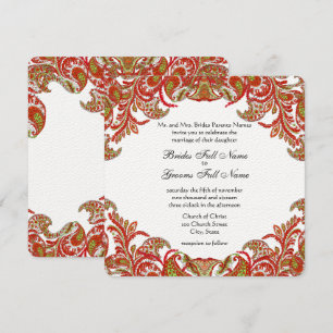 Tangerine Limoen  Peacock Damask Wedding Kaart
