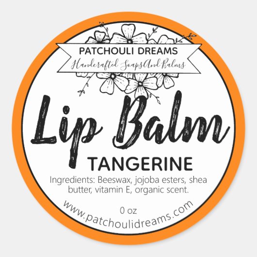  Tangerine Lip Balm Label Handgemaakt (Voorkant)