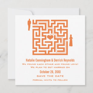 Tangerine Love Maze Save the Date Uitnodiging