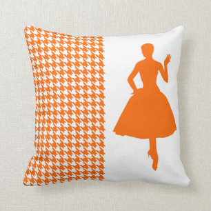 Tangerine Modern Houndstooth met Silhouette Kussen